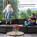 Sofá modular Belffin de terciopelo capitoné en forma de L con chaise reversible, sofá seccional modular convertible con otomana de almacenamiento