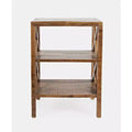 Jofran,Global Archive Solid Wood Rustic Modern X-Side Accent table with Two Shelves- Gold Color