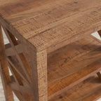 Jofran, Mesa auxiliar moderna rústica de madera maciza Global Archive con forma de X y dos estantes - Color dorado