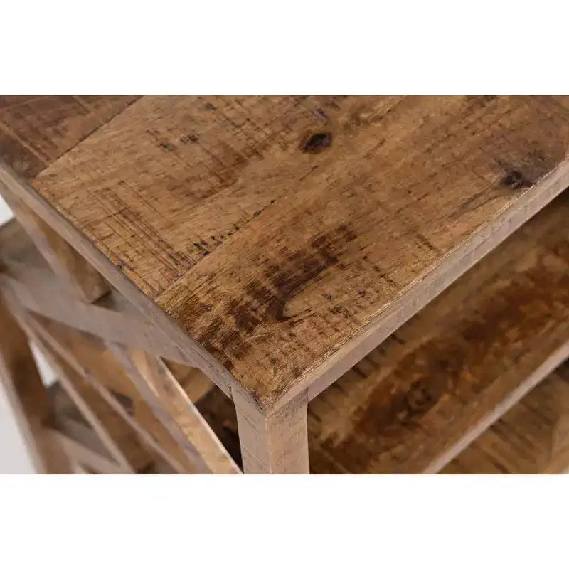 Jofran, Mesa auxiliar moderna rústica de madera maciza Global Archive con forma de X y dos estantes - Color dorado