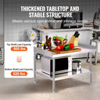 Mesa de Trabajo VEVOR de Acero Inoxidable, Mesa de Trabajo Comercial de 30 x 36 x 26 Pulgadas para Preparación de Alimentos, Mesa de Trabajo Resistente con Respaldo de 3 Lados, Mesa de Trabajo Metálica