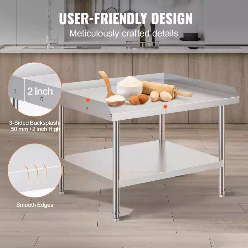Mesa de Trabajo VEVOR de Acero Inoxidable, Mesa de Trabajo Comercial de 30 x 36 x 26 Pulgadas para Preparación de Alimentos, Mesa de Trabajo Resistente con Respaldo de 3 Lados, Mesa de Trabajo Metálica