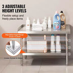 Mesa de Trabajo VEVOR de Acero Inoxidable, Mesa de Trabajo Comercial de 30 x 36 x 26 Pulgadas para Preparación de Alimentos, Mesa de Trabajo Resistente con Respaldo de 3 Lados, Mesa de Trabajo Metálica