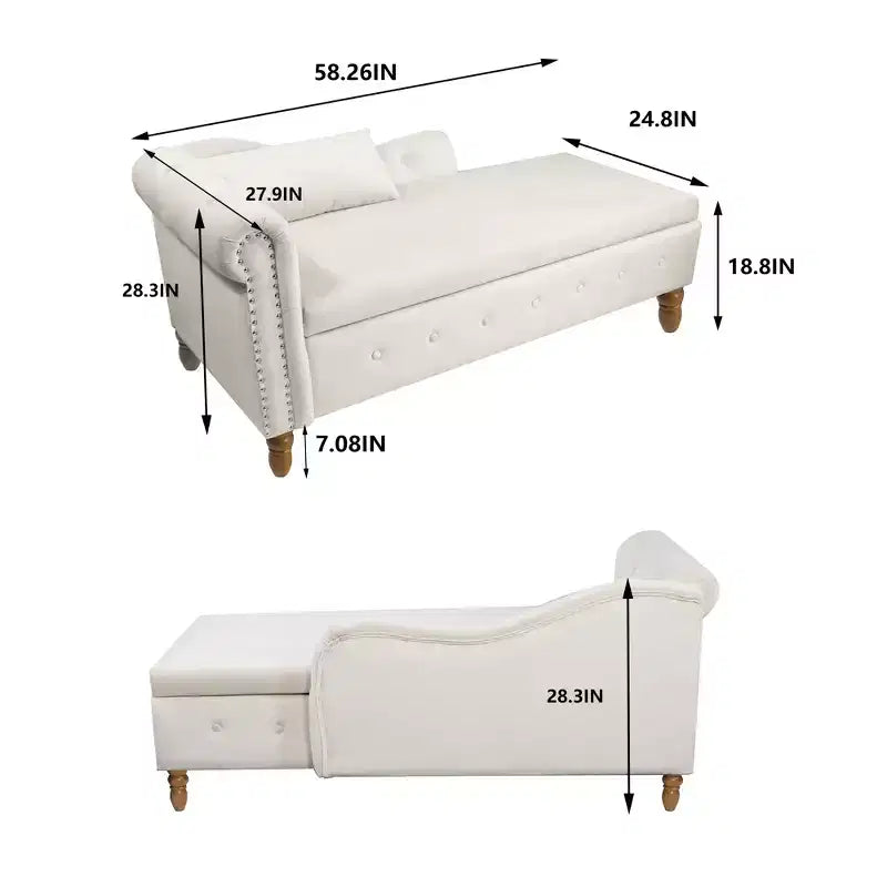 Zeus y Ruta Chaise Lounge Moderno Tapizado con Brazos Enrollados, Sofá Interior, Sillón Terciopelo con Almacenamiento y Almohada