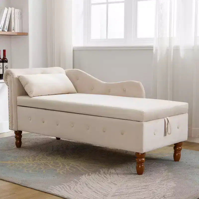 Zeus y Ruta Chaise Lounge Moderno Tapizado con Brazos Enrollados, Sofá Interior, Sillón Terciopelo con Almacenamiento y Almohada