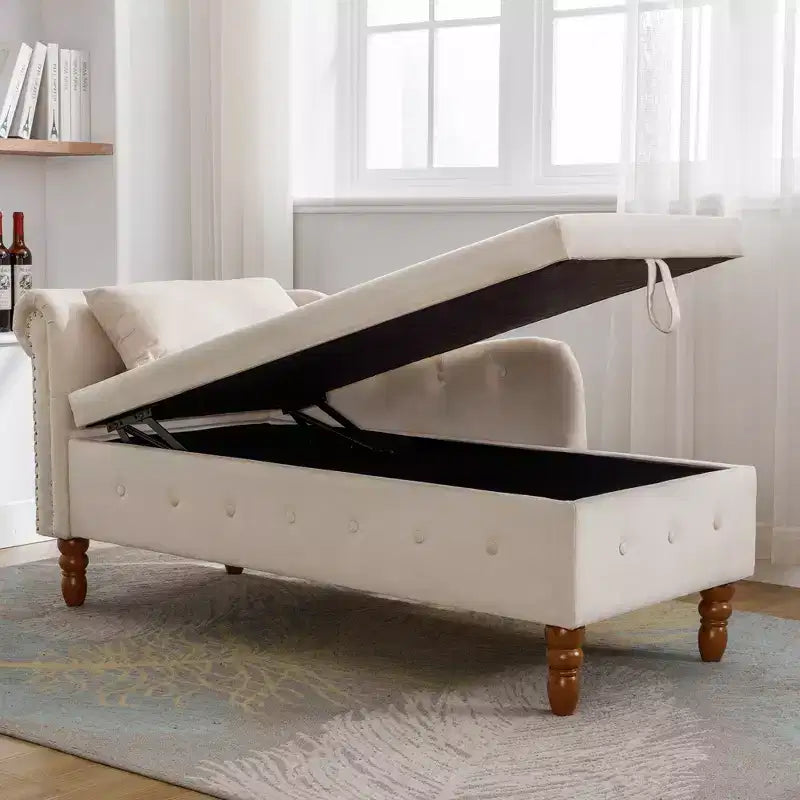 Zeus y Ruta Chaise Lounge Moderno Tapizado con Brazos Enrollados, Sofá Interior, Sillón Terciopelo con Almacenamiento y Almohada