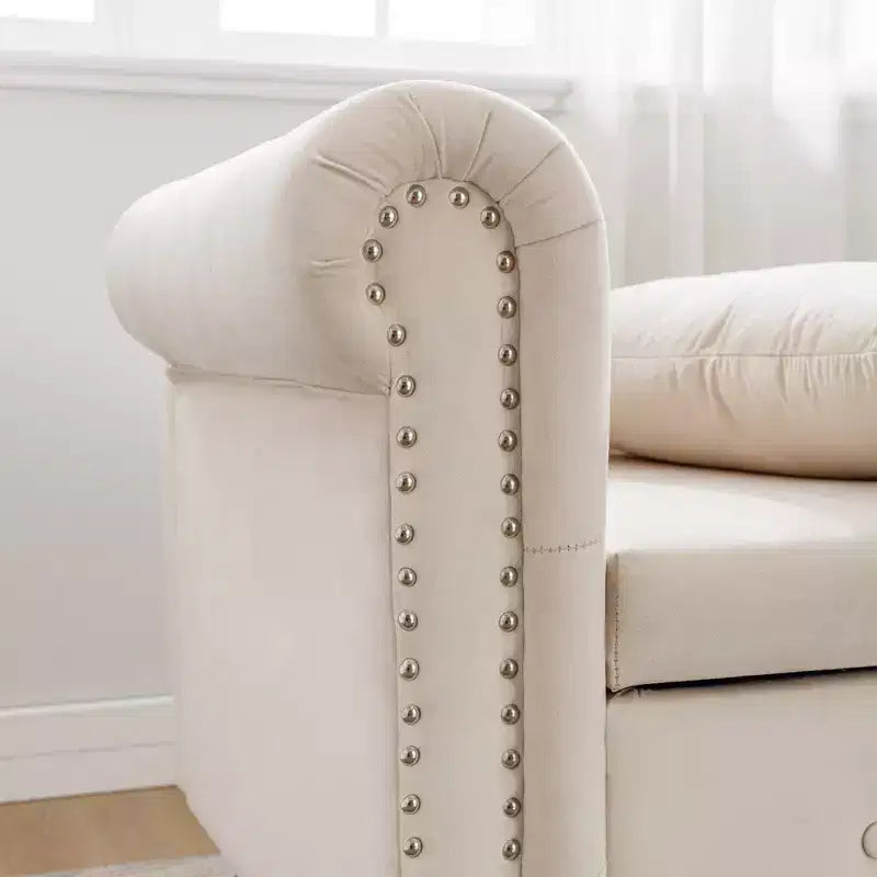 Zeus y Ruta Chaise Lounge Moderno Tapizado con Brazos Enrollados, Sofá Interior, Sillón Terciopelo con Almacenamiento y Almohada