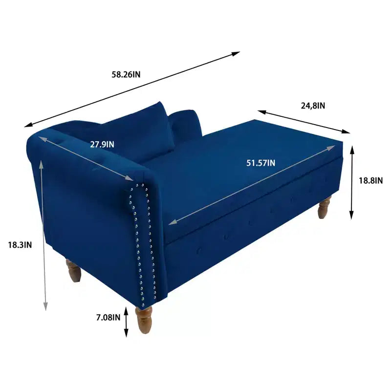 Zeus y Ruta Chaise Lounge Moderno Tapizado con Brazos Enrollados, Sofá Interior, Sillón Terciopelo con Almacenamiento y Almohada