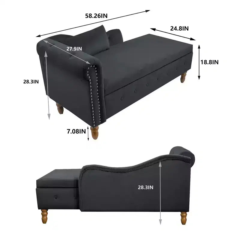 Zeus y Ruta Chaise Lounge Moderno Tapizado con Brazos Enrollados, Sofá Interior, Sillón Terciopelo con Almacenamiento y Almohada