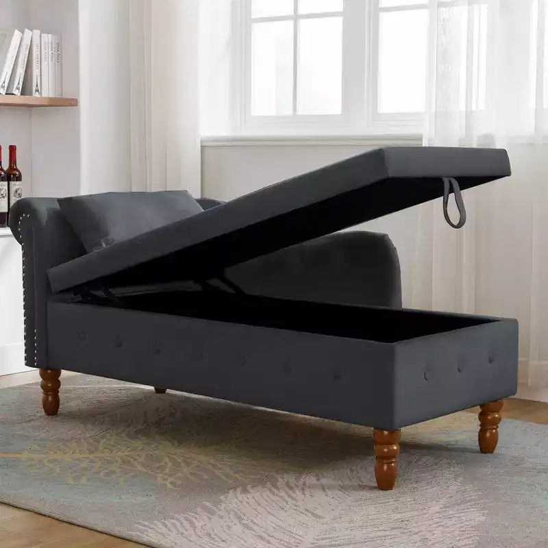 Zeus y Ruta Chaise Lounge Moderno Tapizado con Brazos Enrollados, Sofá Interior, Sillón Terciopelo con Almacenamiento y Almohada