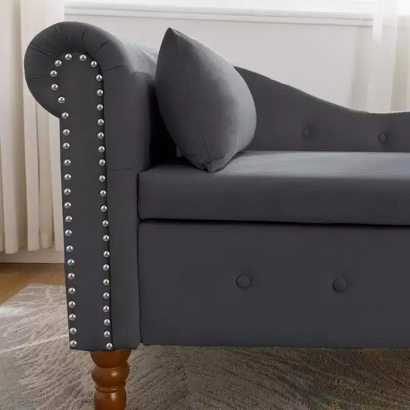 Zeus y Ruta Chaise Lounge Moderno Tapizado con Brazos Enrollados, Sofá Interior, Sillón Terciopelo con Almacenamiento y Almohada