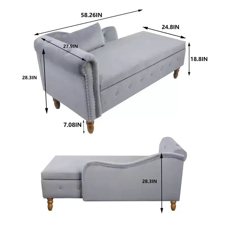 Zeus y Ruta Chaise Lounge Moderno Tapizado con Brazos Enrollados, Sofá Interior, Sillón Terciopelo con Almacenamiento y Almohada