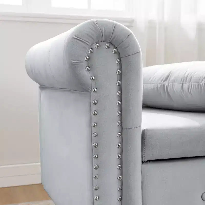 Zeus y Ruta Chaise Lounge Moderno Tapizado con Brazos Enrollados, Sofá Interior, Sillón Terciopelo con Almacenamiento y Almohada