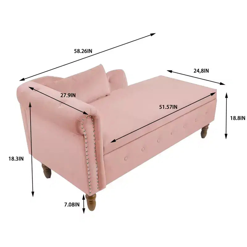 Zeus y Ruta Chaise Lounge Moderno Tapizado con Brazos Enrollados, Sofá Interior, Sillón Terciopelo con Almacenamiento y Almohada