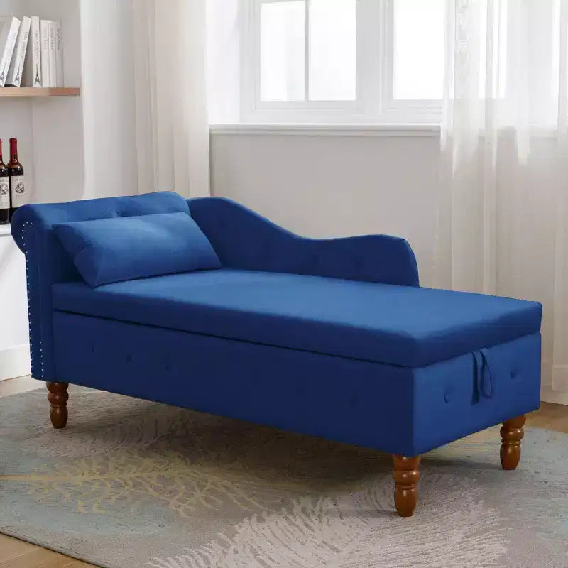 Zeus y Ruta Chaise Lounge Moderno Tapizado con Brazos Enrollados, Sofá Interior, Sillón Terciopelo con Almacenamiento y Almohada