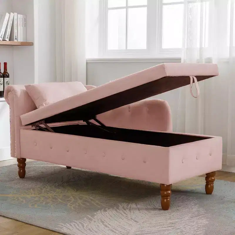 Zeus y Ruta Chaise Lounge Moderno Tapizado con Brazos Enrollados, Sofá Interior, Sillón Terciopelo con Almacenamiento y Almohada