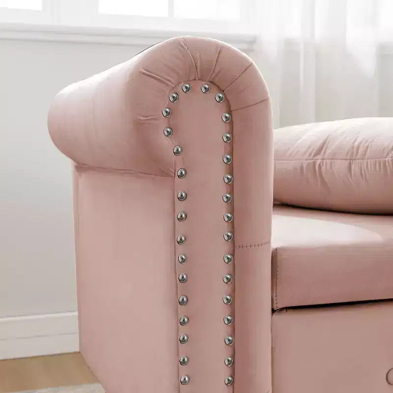 Zeus y Ruta Chaise Lounge Moderno Tapizado con Brazos Enrollados, Sofá Interior, Sillón Terciopelo con Almacenamiento y Almohada