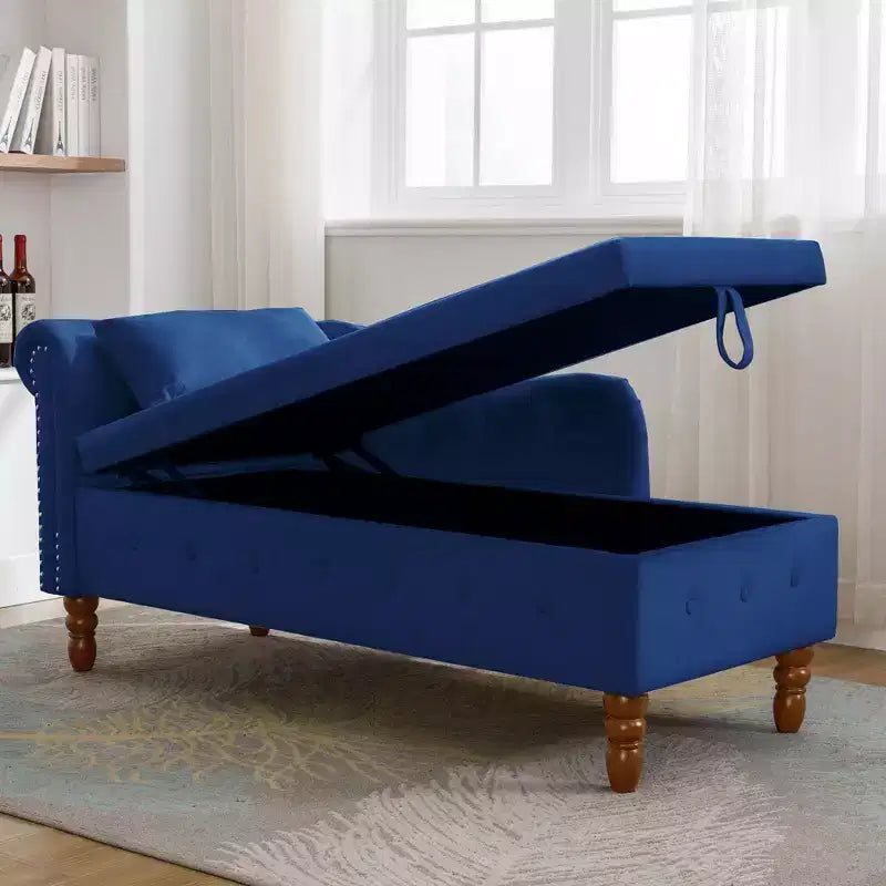 Zeus y Ruta Chaise Lounge Moderno Tapizado con Brazos Enrollados, Sofá Interior, Sillón Terciopelo con Almacenamiento y Almohada