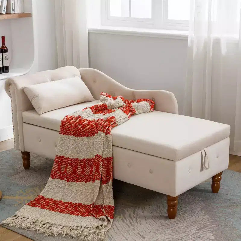Zeus y Ruta Chaise Lounge Moderno Tapizado con Brazos Enrollados, Sofá Interior, Sillón Terciopelo con Almacenamiento y Almohada