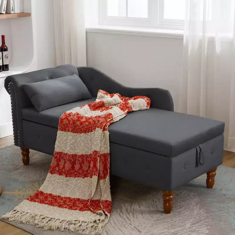 Zeus y Ruta Chaise Lounge Moderno Tapizado con Brazos Enrollados, Sofá Interior, Sillón Terciopelo con Almacenamiento y Almohada