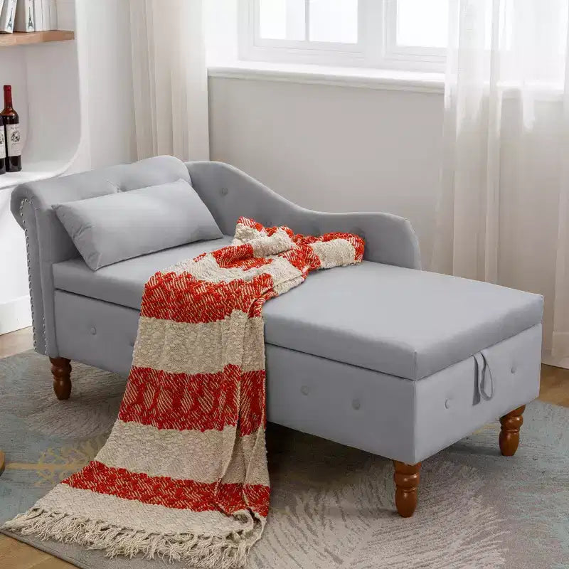 Zeus y Ruta Chaise Lounge Moderno Tapizado con Brazos Enrollados, Sofá Interior, Sillón Terciopelo con Almacenamiento y Almohada