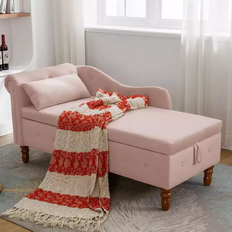 Zeus y Ruta Chaise Lounge Moderno Tapizado con Brazos Enrollados, Sofá Interior, Sillón Terciopelo con Almacenamiento y Almohada