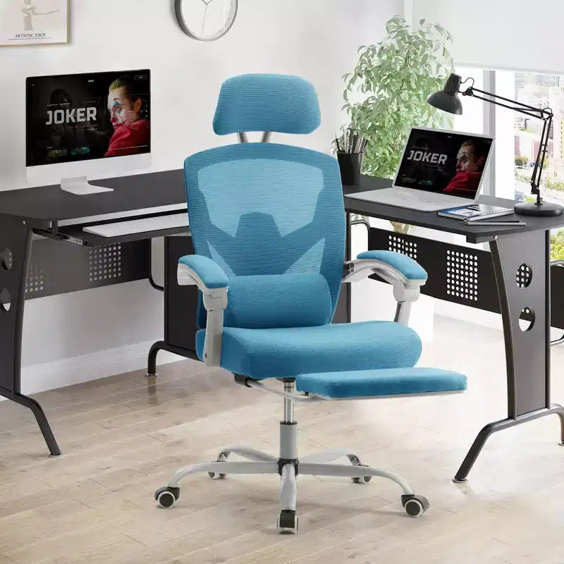 JIONJOY Silla Gaming Ergonómica de Malla con Reposapiés - Reclinable 90-135, Soporte Lumbar y Reposacabezas Ajustables
