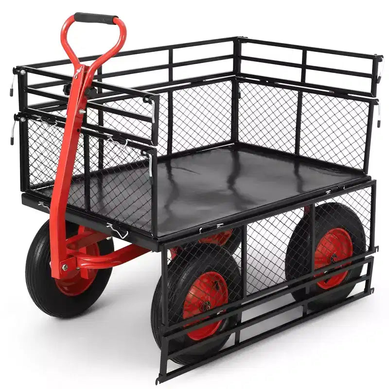 Carro de jardín basculante de acero de 880 lb/1400 lb, carro utilitario basculante de jardín de servicio pesado, carro utilitario de metal, ruedas de 10 pulgadas, perfecto para jardín, granja, patio