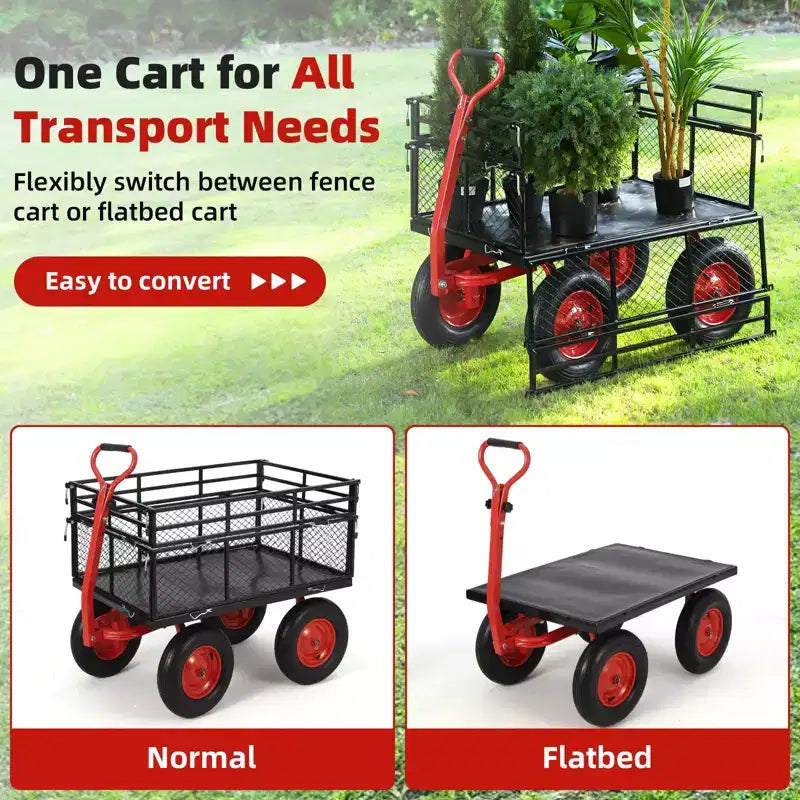 Carro de jardín basculante de acero de 880 lb/1400 lb, carro utilitario basculante de jardín de servicio pesado, carro utilitario de metal, ruedas de 10 pulgadas, perfecto para jardín, granja, patio