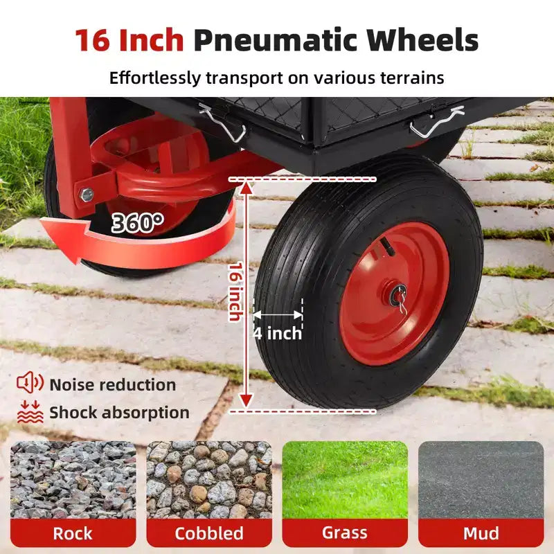Carro de jardín basculante de acero de 880 lb/1400 lb, carro utilitario basculante de jardín de servicio pesado, carro utilitario de metal, ruedas de 10 pulgadas, perfecto para jardín, granja, patio