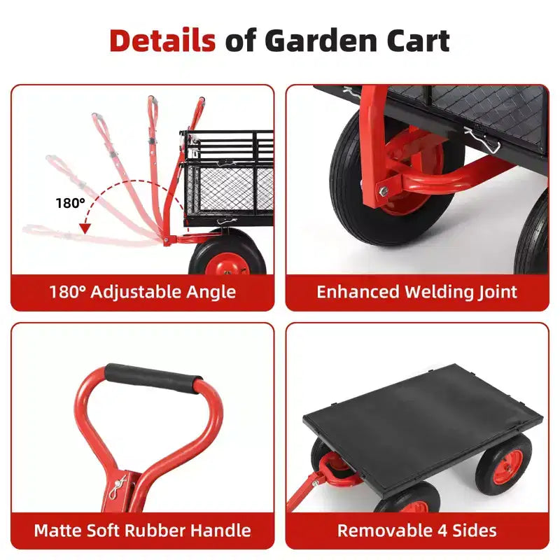 Carro de jardín basculante de acero de 880 lb/1400 lb, carro utilitario basculante de jardín de servicio pesado, carro utilitario de metal, ruedas de 10 pulgadas, perfecto para jardín, granja, patio