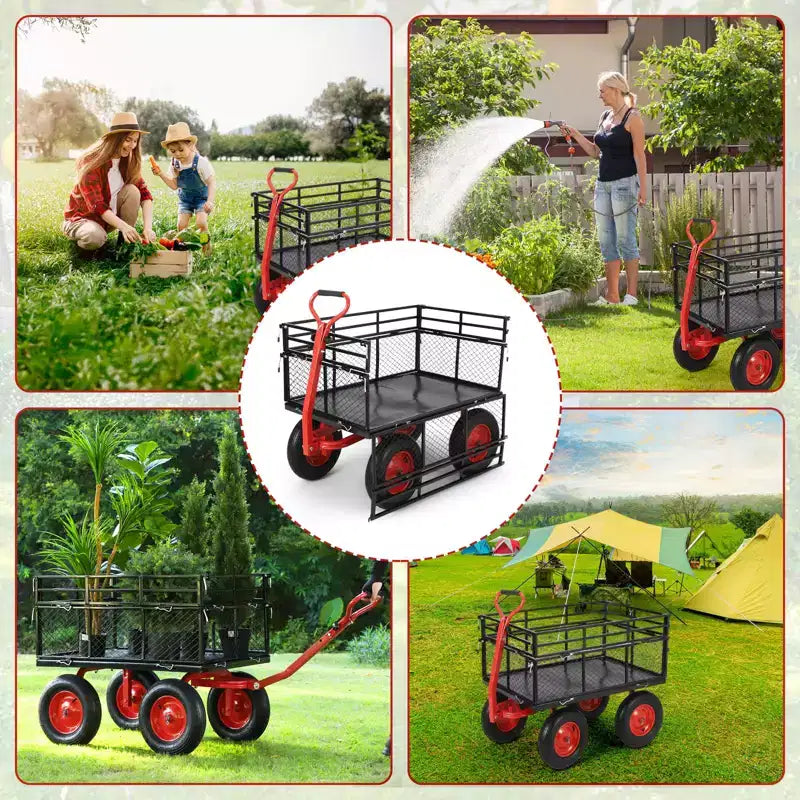 Carro de jardín basculante de acero de 880 lb/1400 lb, carro utilitario basculante de jardín de servicio pesado, carro utilitario de metal, ruedas de 10 pulgadas, perfecto para jardín, granja, patio