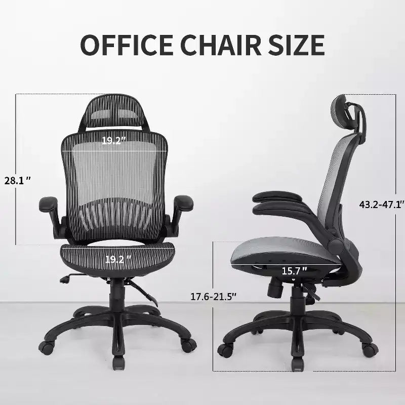 Silla de oficina FDW con respaldo alto, giratoria, de malla, con altura ajustable