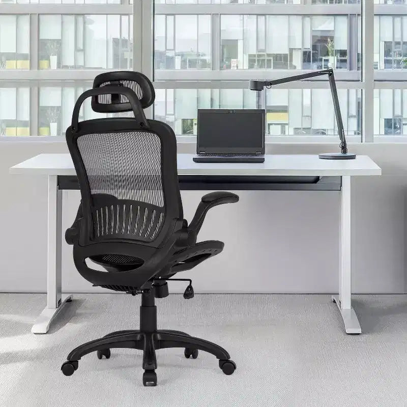 Silla de oficina FDW con respaldo alto, giratoria, de malla, con altura ajustable