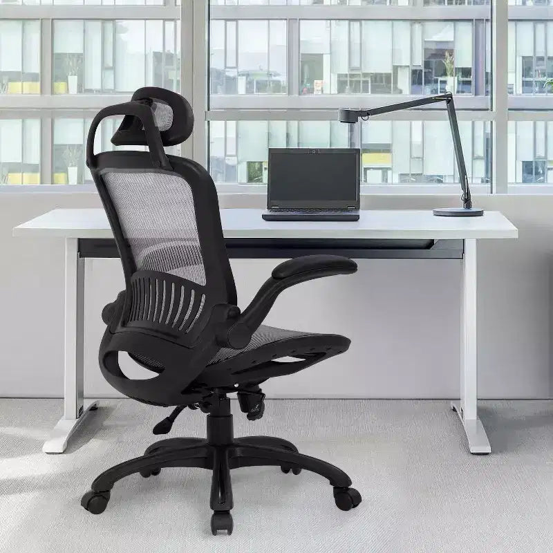 Silla de oficina FDW con respaldo alto, giratoria, de malla, con altura ajustable