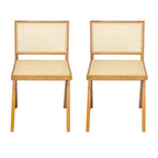 Silla de comedor sin brazos Christopher Knight Home Sepp de madera de caucho y ratán con patas en forma de V (juego de 2)