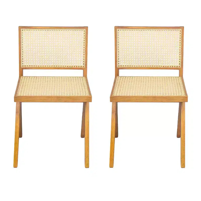 Silla de comedor sin brazos Christopher Knight Home Sepp de madera de caucho y ratán con patas en forma de V (juego de 2)