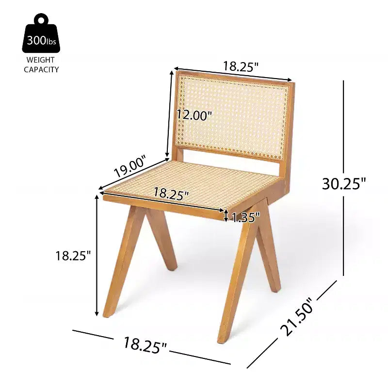 Silla de comedor sin brazos Christopher Knight Home Sepp de madera de caucho y ratán con patas en forma de V (juego de 2)