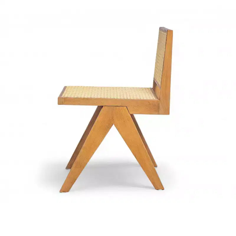 Silla de comedor sin brazos Christopher Knight Home Sepp de madera de caucho y ratán con patas en forma de V (juego de 2)