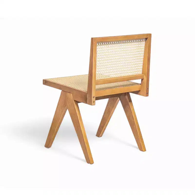 Silla de comedor sin brazos Christopher Knight Home Sepp de madera de caucho y ratán con patas en forma de V (juego de 2)