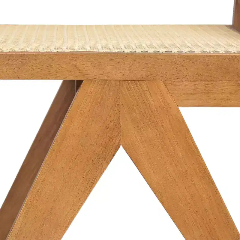 Silla de comedor sin brazos Christopher Knight Home Sepp de madera de caucho y ratán con patas en forma de V (juego de 2)
