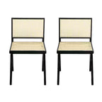 Silla de comedor sin brazos Christopher Knight Home Sepp de madera de caucho y ratán con patas en forma de V (juego de 2)