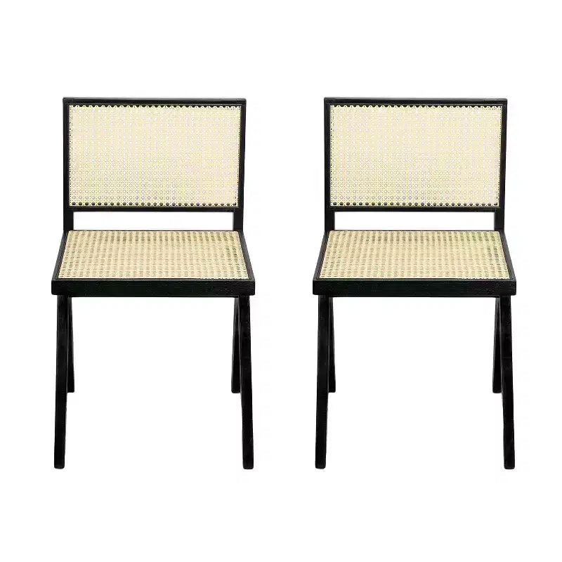 Silla de comedor sin brazos Christopher Knight Home Sepp de madera de caucho y ratán con patas en forma de V (juego de 2)