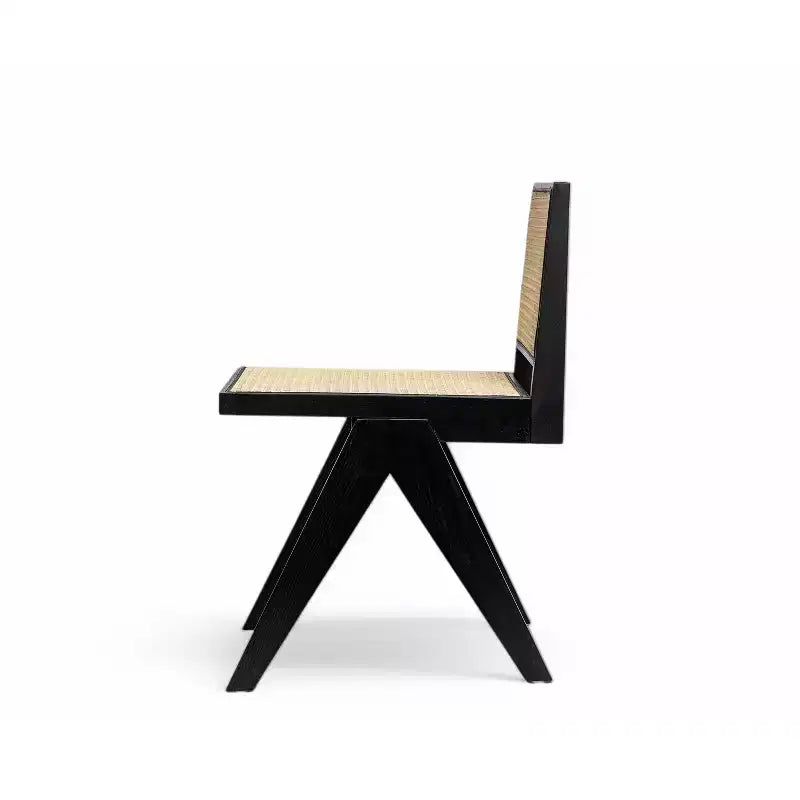 Silla de comedor sin brazos Christopher Knight Home Sepp de madera de caucho y ratán con patas en forma de V (juego de 2)