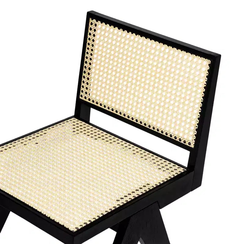 Silla de comedor sin brazos Christopher Knight Home Sepp de madera de caucho y ratán con patas en forma de V (juego de 2)