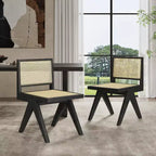 Christopher Knight Home Sepp Rubberwood and Cane Armless Dining Chair with V-Shaped Legs(Set of 2)