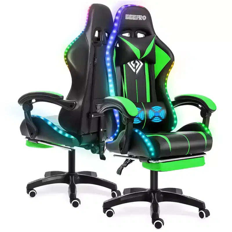 Sillón de oficina ergonómico Hoffree Comfort Massage Racing Gaming con reposapiés e iluminación RGB
