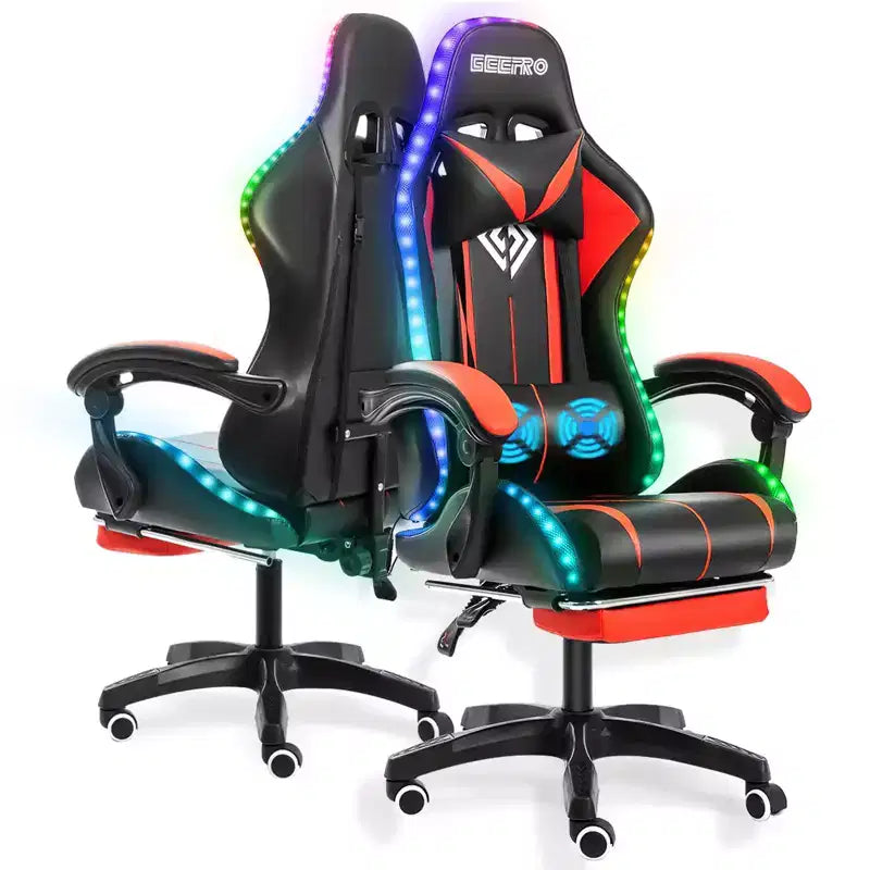 Sillón de oficina ergonómico Hoffree Comfort Massage Racing Gaming con reposapiés e iluminación RGB