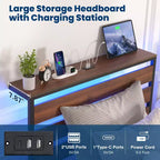 Estructura de cama Lusimo Twin de metal con plataforma, estación de carga e iluminación LED, ahorro de espacio, fácil montaje