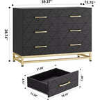 Garvee elegante cómoda negra de 6 cajones con tiradores dorados -Dispositivo antivuelco, perfecta para un almacenamiento seguro y espacioso